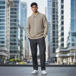 Men's Tan Cable Knit Cardigan